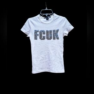 French Connection FCUK Logo Tee Y2K Catchphrase Graphic T Shirt Womens XS NEW